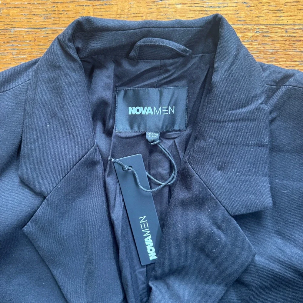 New NovaMen Mens Black Single Button Blazer Jacket Size Large‎ NWT Oversized